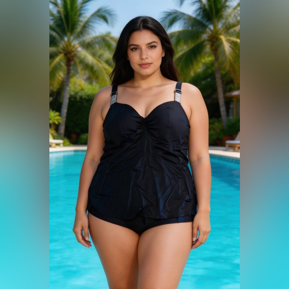 NWT Lane Bryant Swim Top Cacique Tankini 44DDD Underwire Molded Cup Adjust Strap